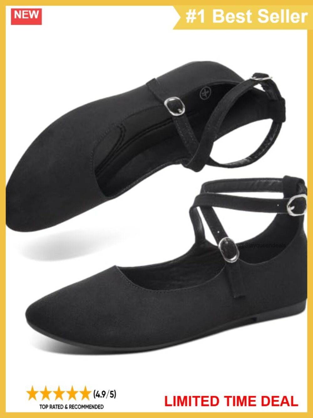 Faux Suede Crossover Ankle Strap Round Toe Ballet Flats